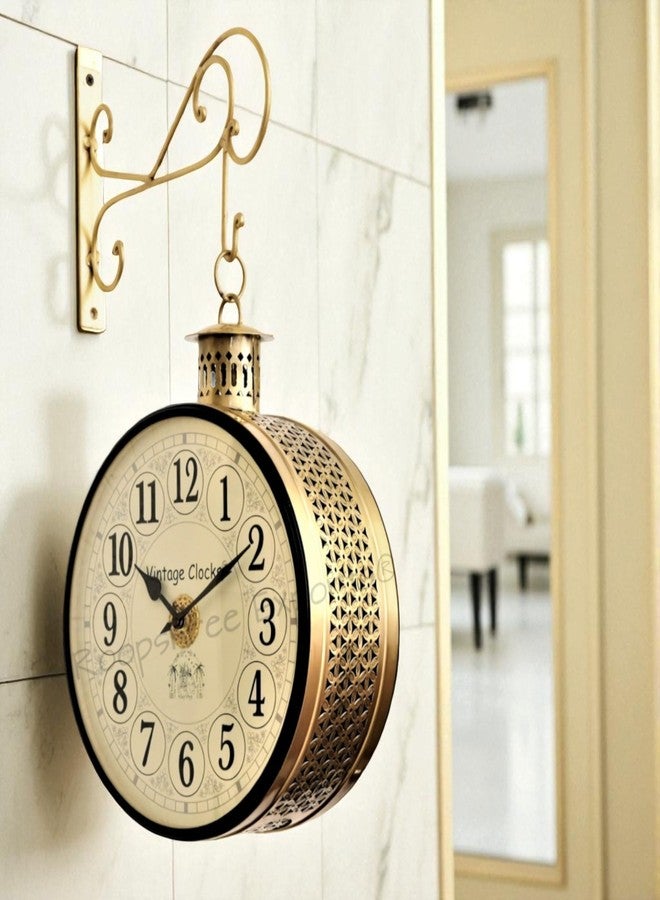 Vintage Clock Handcrafted Double Side Analog Clock With English Numbers 1 Year Warranty (10 Inches Size, Brass Finish, Totem Jali Design) - Image 5